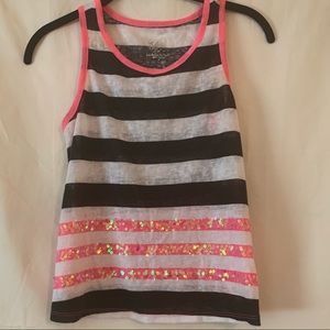 JUSTICE Pink and Black Striped Tank Top